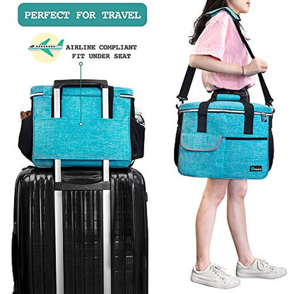 PetAmi Dog Travel Bag Organizer, Pet Travel Kit with 2 Food Containers & 2 Collapsible Dog Bowls, Pet Supplies Tote with Luggage Sleeve, Weekend Road Trip Camping Essentials, Teal Blue, Medium - color: Sea Blue, size: Medium - 14.5"L x 8"W x 12.0"H