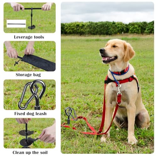Beach Dog Stake Anchor Heavy Duty Dog Tie Out Stake 360° Swivel Dog Stake Beach Essentials for Large Dogs, Screw in Ground Dog Anchor for Sand Yard Park Camping Outside