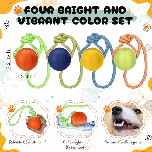 Skylety 4 Pack Floating Dog Toy with Rope Handle EVA Dog Bumper Throw Stick for Water Training Fetch Retrieving High Visibility Pool Water Toy for Beach Diving Pool Yard Summer Outdoor Play, Ball - style: Ball