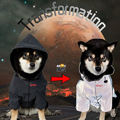 ChoChoCho NASA Dog Raincoats, Reflective Rain Jacket Water Proof, Cat & Puppy Stylish Streetwear Outfit for Dogs (Black, S) - color: NASA-Black, size: S (Chest: 9.5''-13' / Suggest: 2-5 lbs)