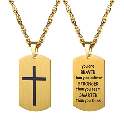 PROSTEEL Cross Necklace for Men Women, 316L Stainless Steel Dog Tag Cross/Dog Tags Military, Jesus Crucifix, Snake Cross, Black/Gold/Silver/Rose Gold/Blue Tone Cross Pendant, Come with Box - color: 3. Gold, style: 3. you are BRAVER