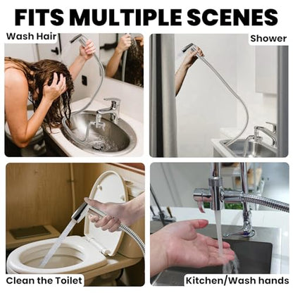 Sink Faucet Sprayer Attachment Set - Includes Diverter Valve, 59" Metal Hose, and Handheld Shower for RV, Sink Spray, Dog Shower, Tub Sprayer, and Sink Mist Nozzle