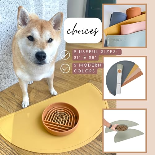 Should We Go? Waterproof Silicone Dog Food Mat – Large Size Non-Slip Pet Bowl Mat, Raised Edge Design, Easy-to-Clean Pet Food Placemat for Dog & Cat Bowls, 28" Across x 14" Deep - Honey - color: Honey, size: Large