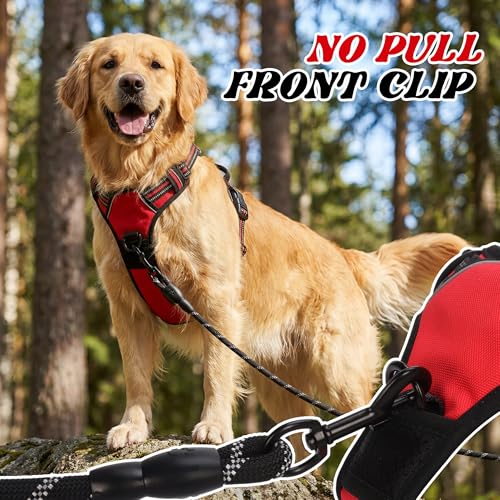 Funfox No Pull Dog Harness, Adjustable Pet Vest with Control Handle & Front Clip, Reflective Design for Small Medium Large XL Dogs, Red L - color: Red, size: L