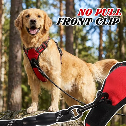 Funfox No Pull Dog Harness, Adjustable Pet Vest with Control Handle & Front Clip, Reflective Design for Small Medium Large XL Dogs, Red L - color: Red, size: L