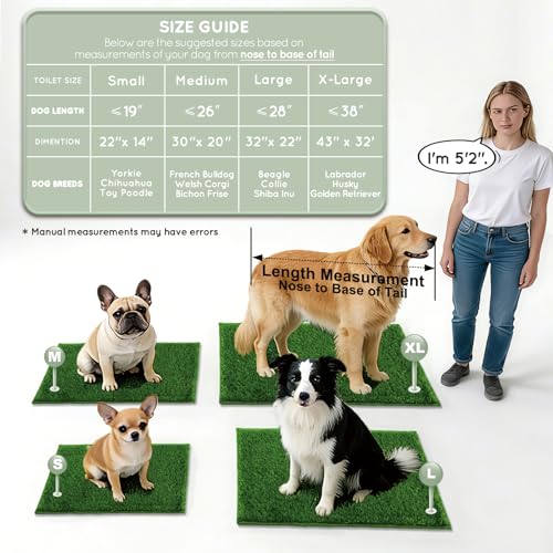 HQ4US 4LEGS Artificial Grass, Dog Pee Grass Pads for Dogs Potty, Odor Free Fake Grass for Dogs Large 32’’×22’’ with Countless Drainage Holes, Dog Potty Grass Hemmed Edge Realistic - size: L for Dog＜ 28" Length