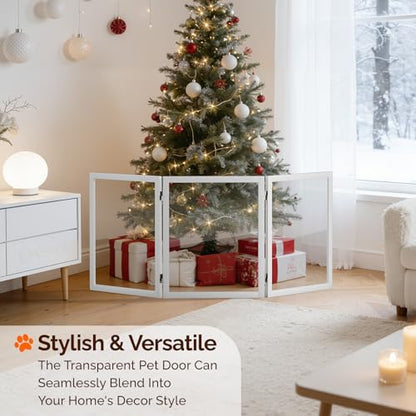 VINGLI Clear Acrylic Freestanding Dog Gate, Transparent Pet Fence with Solid Hardwood and Plastic Board, Pet Gates for Christmas Tree Stairs and Doorways (3 Panels) - size: 3 Panels