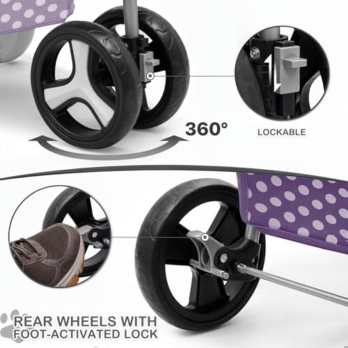 MoNiBloom 3 Wheels Pet Dog Cat Stroller for Small Medium Dogs Cats, Foldable Jogger Stroller w/Storage Basket and Cup Holder, Purple Polka Dots - color: Purple Polka Dots