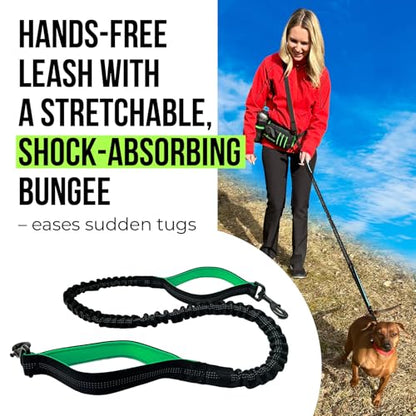 AVANTO Hands Free Dog Leash with Waist Belt – Adjustable Running Belt for Dogs, Reflective Bungee, Dual Handles, Durable for Large Dogs, No-Pull Jogging & Hiking Leash for Active Pet Owners