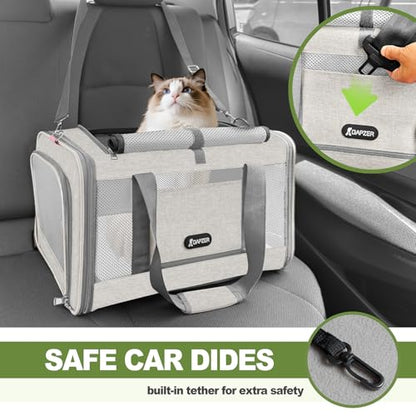 GAPZER Cat Carrier American Airline Approved 18x11x11, Top Opening Sturdy Soft Pet Carrying Bag See Through, Mini Dog Hard Bottom Crate Kennel Case, 4-Side-Ventilation Mesh Cage Toy Poodle Biege - color: Beige