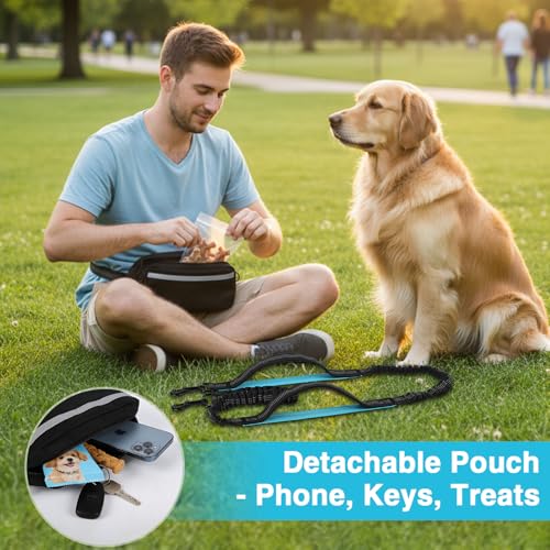 Hands Free Dog Leash with Zipper Pouch, Dual Padded Handles, Shock Absorbing Bungee Leash for Small Medium Large Dogs, Ideal for Walking Jogging Running Hiking (Black) - color: Black