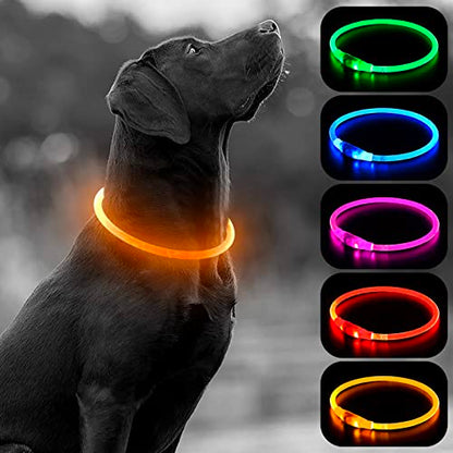 HIGO Light Up Dog Collar USB Rechargeable LED Dog Collar Glow in The Dark, TPU Flash Dog Necklace Light Make Your Dogs Be Visible& Safe (Orange) - color: Orange