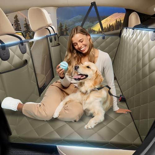 Btefd Back Seat Extender for Dogs, Dog Car Seat Cover for Back Seat Supports 420lbs, Hard Bottom Backseat Extender for Dogs, Waterproof Dog Hammock for Car, SUV, Truck Beige - color: Beige, size: L - For Cars / Mid-Size SUV / Double Cab Truck