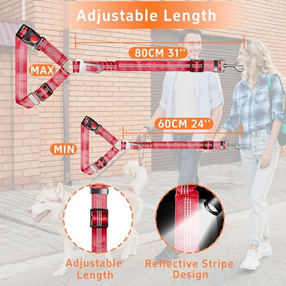 Seyezo 3-Piece Reflective Dog Seatbelt Set - Retractable, Heavy-Duty, Adjustable for Vehicle Headrests - Red - color: 2PCS Red