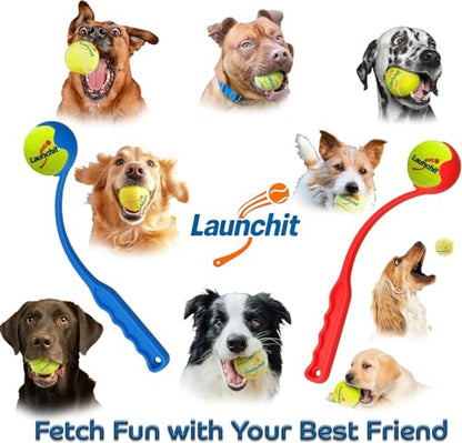 2-Pack Dog Ball Thrower Launcher, Tennis Ball Launcher, for Small Large Dogs Compact Design 13.8" Stick with Medium 2.5" (Blue & Red) - color: Blue_and_Red