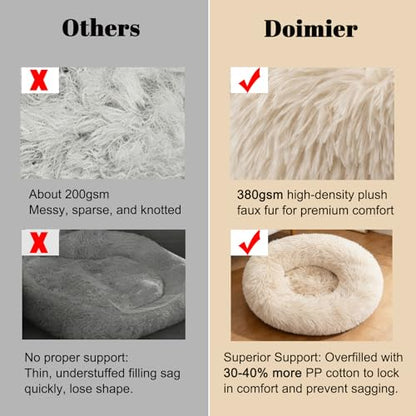 Calming Donut Dog Beds for Small Dogs Kitten - Washable Removable Cover Non-Slip Bottom, Round Pet Bed Puppy Bed Warming Fluffy Faux Fur Anti-Anxiety, Fits up to 15 lbs (Beige, 20") - color: Beige, size: 20"L x 20"W x 8"Th