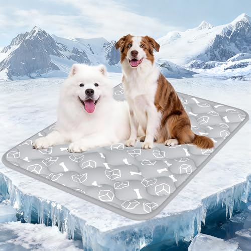 Rywell Dog Cooling Mat 2.0, Elegant Grey, 59"*40" Thick & Durable Cooling Mat for Extra Large Dogs, Extended Cooling with Waterproof & Color-Changing Arc-Chill Fiber (Q-Max>0.5), Ideal for Summer - color: Grey, size: XX-Large