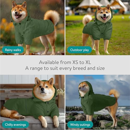 Navaris Hooded Dog Rain Jacket - Dog Raincoat Waterproof - Water-Resistant Rain Coat with Removable Hood - Raincoats with Sizes for Small Medium & Large Dogs - M Green