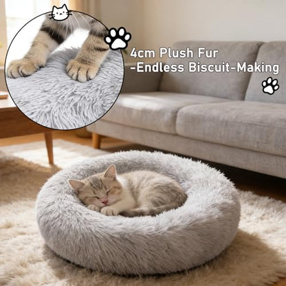 Calming Donut Dog Beds for Small Dogs Kitten - Washable Removable Cover Non-Slip Bottom, Round Pet Bed Puppy Bed Warming Fluffy Faux Fur Anti-Anxiety, Fits up to 15 lbs (Light Grey, 20") - color: Light Grey, size: 20"L x 20"W x 8"Th