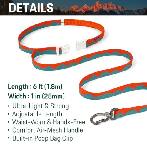 Charlie’s Backyard Teton Dog Leash, Urban to Trail 6 FT Heavy-Duty Lead Adjustable Length Hands-Free Waist-Worn, Ultra-Light Aluminum Hook, Comfort Handle with Poop Bag Clip, Sunset Peaks - color: Sunset Peaks