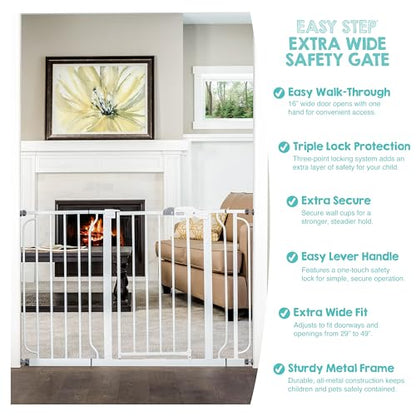 Regalo White Extra Wide Metal Pet Gate, 2" L X 49" W X 30" H - color: White, size: 29-49"W x 30"H