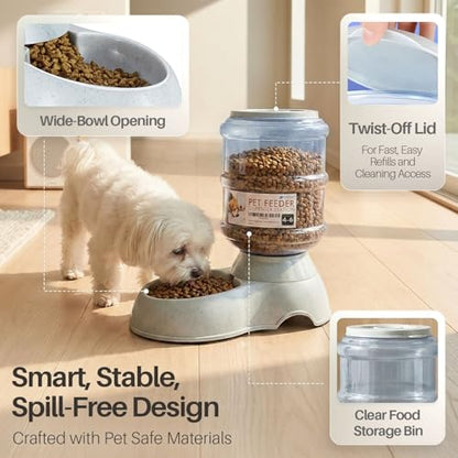 Flexzion Automatic Pet Feeder & Waterer Set of 2 Pack, Self Feeding Replenish Dog Cat Bowls, Gravity Food & Water Storage Container Fountain Jug Pet Supplies Plastic Skid Proof Rubber Feet (1 Gallon) - color: Waterer + Feeder, size: 4-6 lb Feeder (1 Gallo