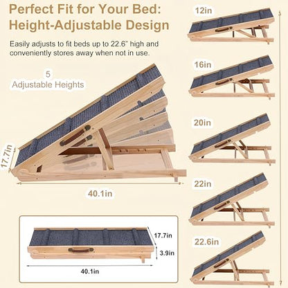 Foldable Wooden Dog Ramp & Pet Stairs - 5-Level Non-Slip Pet Steps for Dogs & Cats,Wood Ramp for Dogs to Get on Bed Couch Car,Suitable for Indoor and Outdoor use