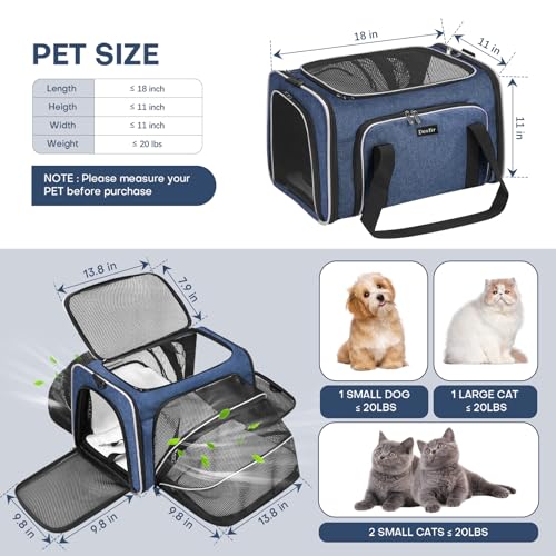 Pet Carrier, Large Soft Sided Expandable Travel Carrier with Steel Frame, Anti-Scratch Mesh, Removable Fleece Pad and Pockets for Cats, Dogs and Small Animals up to 15 lbs (Blue, 4 Sides Expandable) - color: Blue