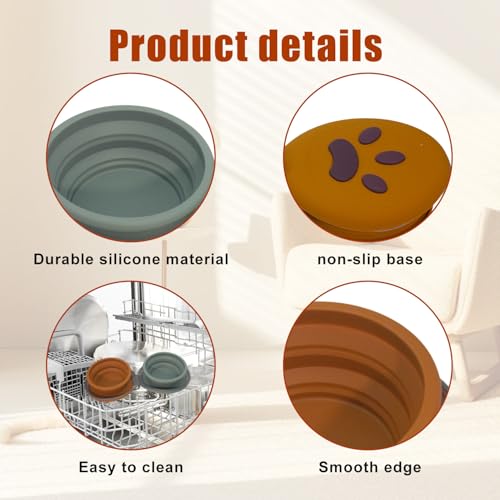 Collapsible Dog Bowl 2-in-1 Travel Portable Silicone Carabiner,Green Brown - color: A-green brown