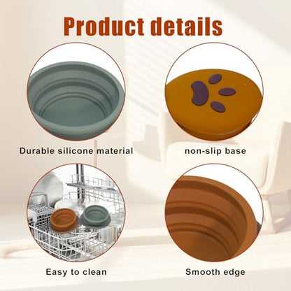 Collapsible Dog Bowl 2-in-1 Travel Portable Silicone Carabiner,Green Brown - color: A-green brown
