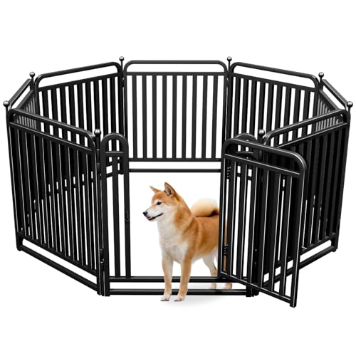 Puppy Playpen Dog Playpens Fence Outdoor Thickened Metal Tube, Low Threshold Dog Play Pen Indoors, 32" Height 8 Panels for Small/Medium/Large Dogs (Black) - style: 32" height