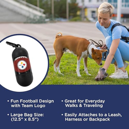 Pets First NFL PITTSBURGH STEELERS PET LICENSED Poop Waste Bag Dispenser and D Ring for Leash with 15 Premium Garbage Bags - color: Pittsburgh Steelers, size: 1 Count (Pack of 1)
