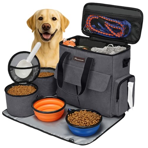 Modoker Airline Approved Pet Travel Bag, Weekend Dog Travel Set for Dog and Cat, Airline Approved Tote Organizer with Multi-Function Pockets 2 Food Storage Containers, 2 Collapsible Bowls (Dark Gray) - color: Dark Gray
