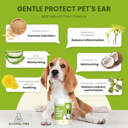 Ear Finger Wipes for Dogs & Cats, Thicker Dog Ear Cleaner Wipes, Natural Relief Cat Ear Cleaner Dog, Pet Health Supplies for Dog Small Animal Cat, Aloe Scent Deodorizing - 50 Count - size: 50 Count