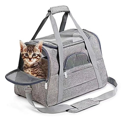 Foldable Soft-Sided Pet Carrier for Small Dogs & Cats – Lightweight Collapsible Travel Case with Breathable Mesh, Comfortable Handle & Secure Zippers (Grey) - color: Grey