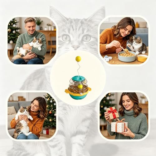 Puzzle Feeder Cat,Adjustable 360 Degree Wobble Teaser Ball | Cat Puzzle Toy - for Training Exercise Hunting Boredom Scratching Dogs Kitten Puppy Home Indoor Outdoor Living Room Travel