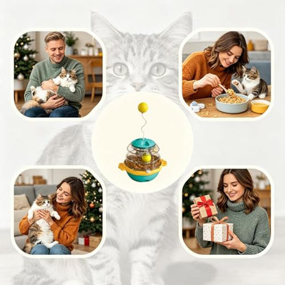 Puzzle Feeder Cat,Adjustable 360 Degree Wobble Teaser Ball | Cat Puzzle Toy - for Training Exercise Hunting Boredom Scratching Dogs Kitten Puppy Home Indoor Outdoor Living Room Travel
