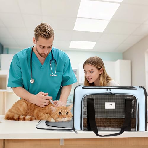 Cat Carrier - Cat Carrier Soft with Plush Pad & Cooling Mat, Easy-Load 4-Side Zipper & 3-Side Mesh Ventilation, Pet Carrier Airline Approved for Cats/Dogs Up to 16 lbs, Blue - color: Blue