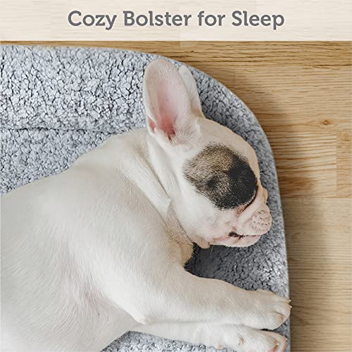 Friends Forever Bolster Dog Crate Mat 36 Inch, Washable Dog Crate Bed, Sherpa Fleece, Nova Grey - color: Nova Grey, size: 35.5"L x 23"W x 3"H, style: Crate Mat w/ Bolster
