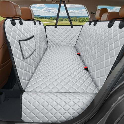 URPOWER Dog Car Seat Cover for Pets 100% Waterproof Seat Cover Hammock 600D Heavy Duty Scratch Proof Nonslip Durable Soft Back Seat Covers for Cars and SUVs - color: Light Gray, size: Standard - 54" Length