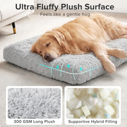 JOEJOY Large Dog Bed Crate Pad, Deluxe Plush Washable Dog Beds Fulffy Soft Kennel Pad Anti-Slip Pet Sleeping Mat for Extra Large Medium Small Dogs, 40" x 27", Grey - color: Grey, size: XL(40"x27"x4")