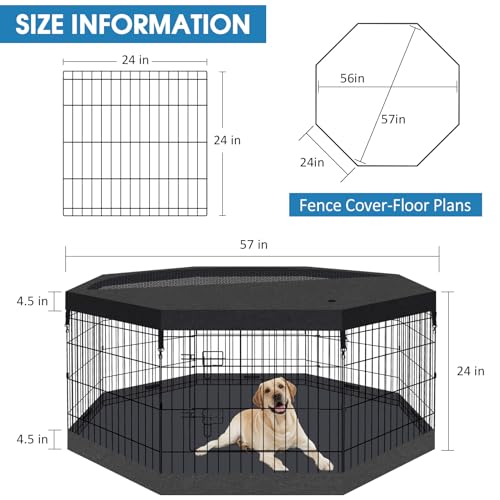 Foldable Metal Wire Dog Pen Pet Playpen Dog Fence Indoor Exercise Pen Enclosure Indoor Outdoor with Bottom Pad and Top Cover (Black 24 top Bottom Cover) - style: Playpen + top and bottom cover