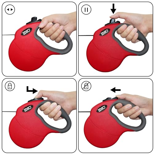 DOCO Retractable Dog Leash for Small Dogs with Reflective Tape Lead, Stop and Lock Control & Anti-Slip Grip, 360° Swivel Snap Long Retractable Dog Leash, Length - 13ft, Weight - Up to 22lb, Red Small - color: Red, size: Large 16ft