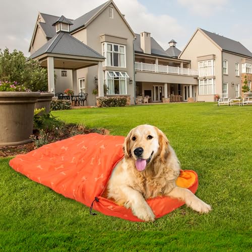 Lifeunion Dog Sleeping Bag with Storage Bag Waterproof Warm Packable Dog Bed for Travel Camping Hiking Backpacking - color: Orange