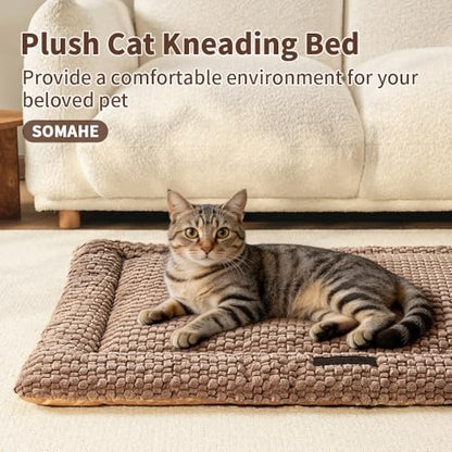 SOMAHE Cat Beds Flat Cat Bed Mat, Premium Plush Cat Mat with Non-Slip Bottom, 1.2" Thick All-Season Kneading Cushion, Machine Washable Anti-Static Pet Bed 15×23Inch, Coffee - color: Coffee, size: 23"L x 15"W x 1.2"Th