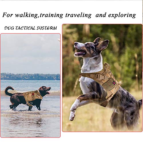 Tactical Service Dog Vest Harness for Medium Large Dog, Military K9 Training Dog Vest with Molle & Loop Panels Adjustable Tactical Harnesses with Handle (M, Khaki) - color: Khaki, size: Medium (Pack of 1)