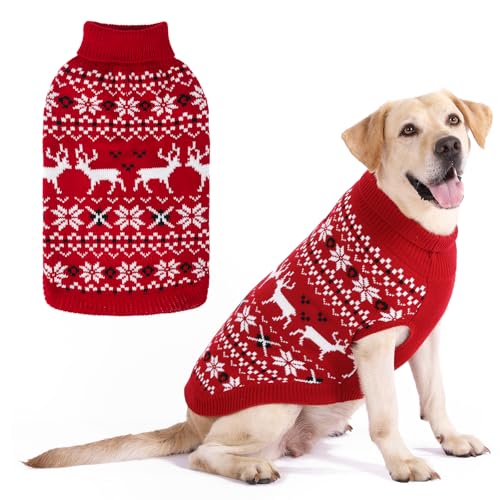 KOOLTAIL Christmas Dog Sweater, Cold Weather Pullover Classic Knitwear, Reindeer Snowflake Pattern Thick Warm Winter Pet Clothes, Cable Knit Dog Sweaters for Small Medium Large Bulldog Boy Girl, Red S - color: Red, size: Small
