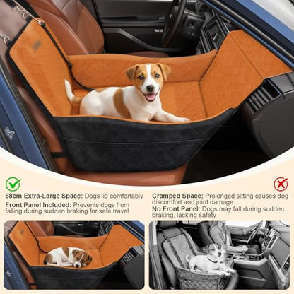 Elevated Dog Car Seat, Dog Booster Car Seats for Small & Medium Breeds Up to 35lbs, Fully Detachable and Washable, Soft Foam Pet Carseat with 2 Storage Pockets & 3 Safety Belts, Black + Brown - color: Black + Brown
