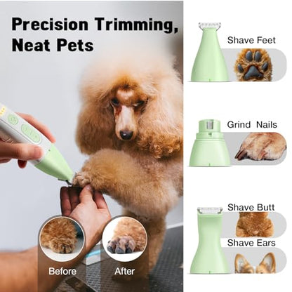 Dog Grooming Kit, Dog Clippers for Grooming for Thick Heavy Curly Coats, Low Noise Pet Paw Trimmer with Qiuet Nail Grinder Rechargeable Stainless Steel Hair Trimmer for Dogs Cats