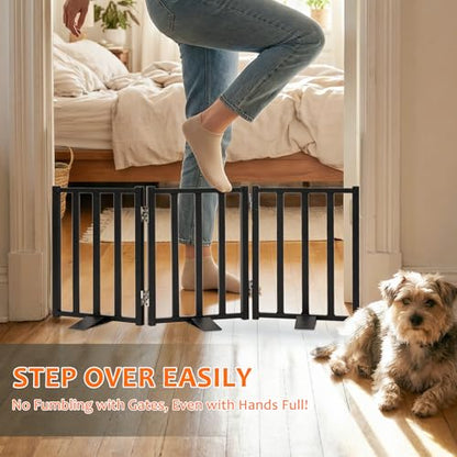 Snagle Paw Short Dog Gate,16.5" Tall Freestanding Metal Dog Gate Only for Small Dogs with Support Feet Easily Step Over,Up to 36" Wide Puppy Gate Indoor for Stairs,Doorways(Black,3 Panel) - size: Black-3 Panels 16.5"H*36"W